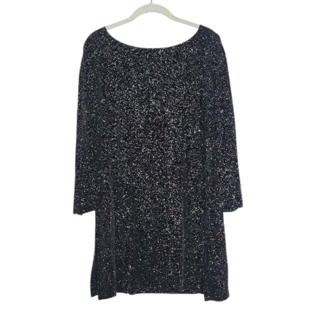 SALE Chicos Market Acetate Black & Silver Glitter Tunic Top Slinky Glam 2 LG